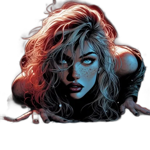 hair, comic book art, concept art, photorealistic, fantasy art, neon lights, underwater, blue transparent PNG cut-out