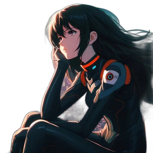 jacket, robot, face, dress, anime, concept art, pixel art, cyberpunk transparent PNG cut-out
