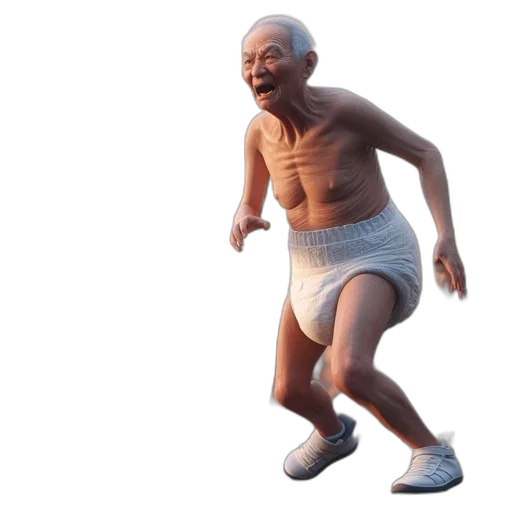 creature, 3d render, concept art, elderly, man, white, underwear, dances transparent PNG cut-out