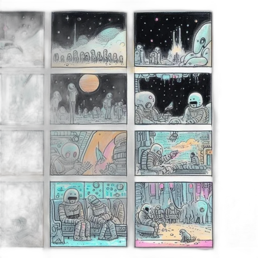 comic book art, concept art, outer space, night, underwater, fog, pastel, monochrome transparent PNG cut-out