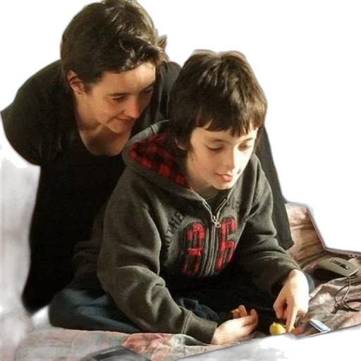 underwater, woman, child, sit, bed, wearing, gray, hoodie transparent PNG cut-out