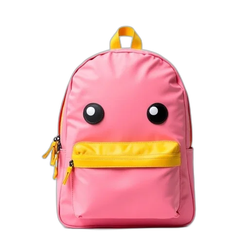 3d render, photorealistic, pink, backpack, yellow, zipper, handle, top transparent PNG cut-out