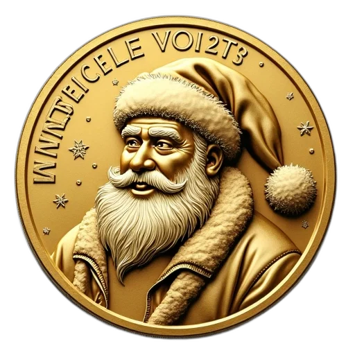 golden, coin, detailed, design, featuring, santa, claus, north transparent PNG cut-out