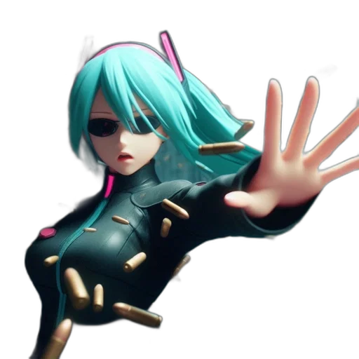 robot, weapon, mask, jacket, 3d render, concept art, cyberpunk, anime transparent PNG cut-out
