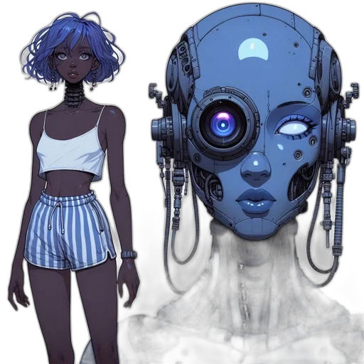 robot, mask, concept art, cyberpunk, fantasy art, comic book art, outer space, neon lights transparent PNG cut-out