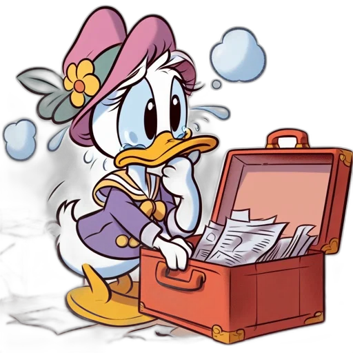 cartoon, concept art, anxious, female, duck, wears, purple, attire transparent PNG cut-out