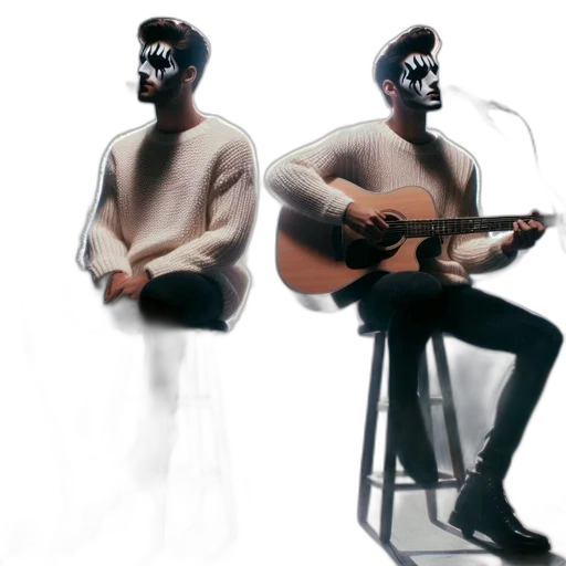 mask, jacket, face, furniture, concept art, photorealistic, 3d render, watercolor transparent PNG cut-out