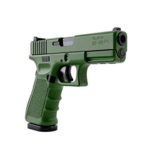 weapon, 3d render, photorealistic, green, realistic, rendering, glock, pistol transparent PNG cut-out