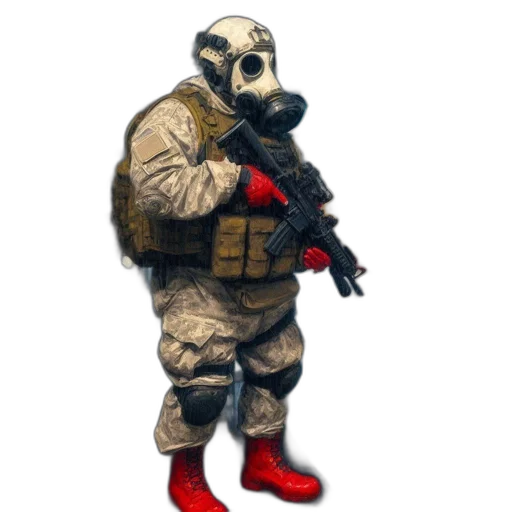 mask, jacket, weapon, creature, concept art, pixel art, 3d render, comic book art transparent PNG cut-out