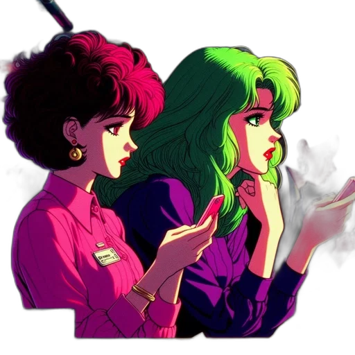 vaporwave, pixel art, anime, concept art, neon lights, fire, outer space, night transparent PNG cut-out