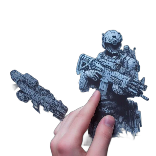 weapon, robot, staff, 3d render, concept art, photorealistic, pixel art, outer space transparent PNG cut-out