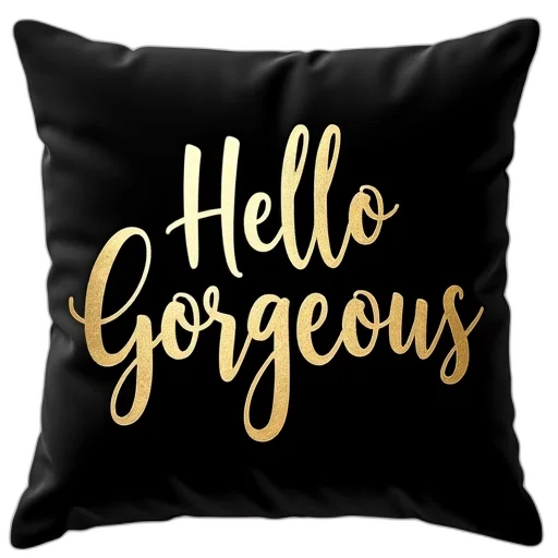 golden, black, cushion, gold, lettering, reads, hello, gorgeous transparent PNG cut-out