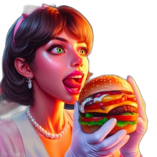 food, face, dress, creature, photorealistic, concept art, vaporwave, 3d render transparent PNG cut-out