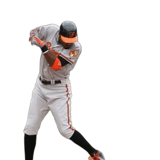 baseball, player, orange, black, uniform, swinging, bat transparent PNG cut-out