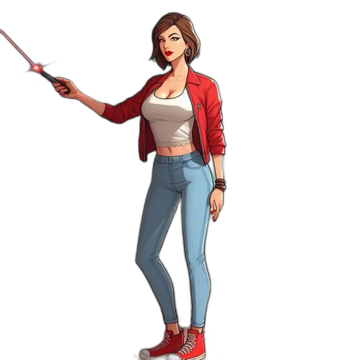 staff, jacket, weapon, concept art, 3d render, cartoon, comic book art, red transparent PNG cut-out