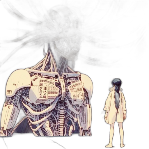 robot, mask, jacket, dress, concept art, cyberpunk, anime, 3d render transparent PNG cut-out