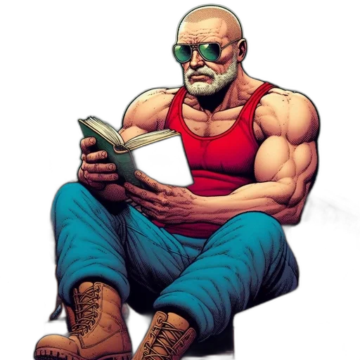 comic book art, cyberpunk, concept art, cartoon, muscular, man, wears, casual transparent PNG cut-out
