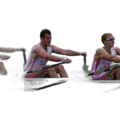 furniture, 3d render, concept art, three, men, rowing, boat, word transparent PNG cut-out