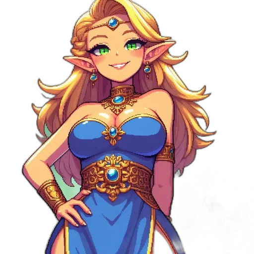 dress, crown, staff, fantasy art, pixel art, concept art, watercolor, golden transparent PNG cut-out