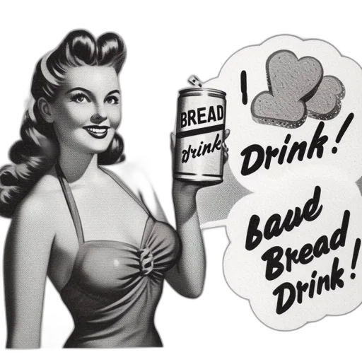 food, 1940s-style, pin-up, woman, advertises, fictional, drink, called transparent PNG cut-out