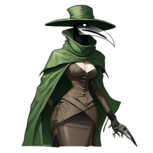 dress, hat, staff, mask, concept art, fantasy art, pixel art, comic book art transparent PNG cut-out