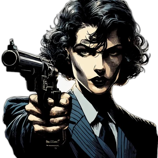 weapon, comic book art, concept art, cartoon, intensely, posed, woman, her transparent PNG cut-out