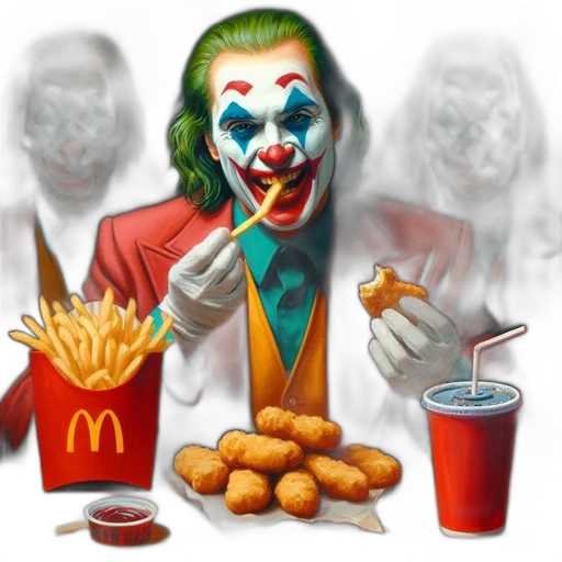 food, photorealistic, concept art, 3d render, comic book art, joker, batman, series transparent PNG cut-out