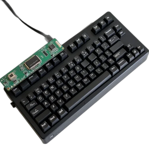 cyberpunk, 3d render, black, keyboard, visible, circuit, board, protective transparent PNG cut-out