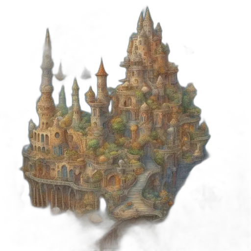 crown, staff, hat, building, concept art, fantasy art, watercolor, 3d render transparent PNG cut-out