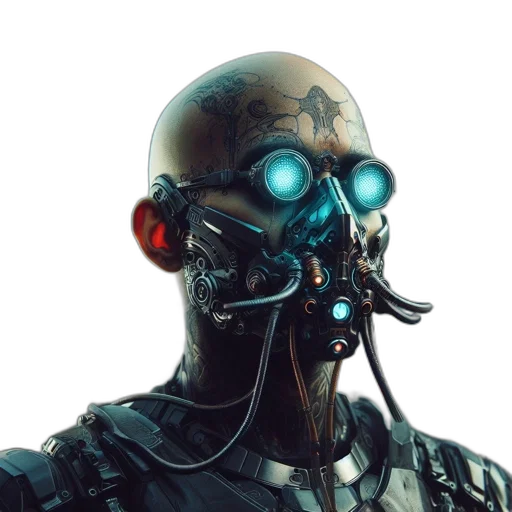 robot, mask, face, cyberpunk, concept art, comic book art, 3d render, individual transparent PNG cut-out