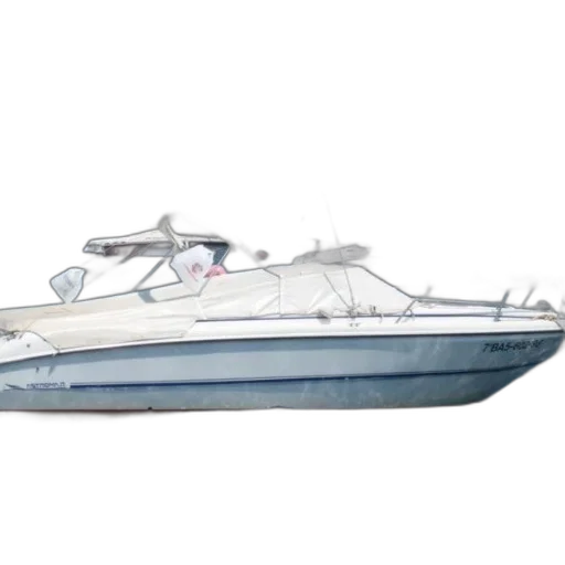 concept art, 3d render, photorealistic, white, speedboat, blue, stripe, yellow transparent PNG cut-out