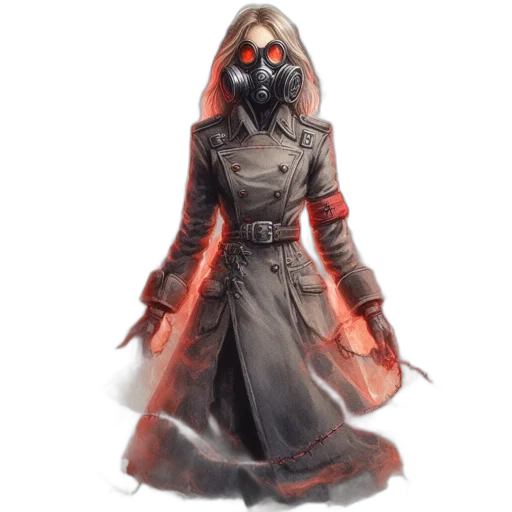 mask, jacket, creature, dress, concept art, fantasy art, 3d render, comic book art transparent PNG cut-out