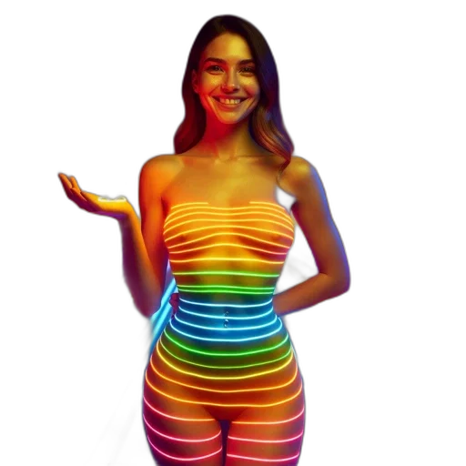 dress, robot, creature, 3d render, pixel art, vaporwave, concept art, neon lights transparent PNG cut-out