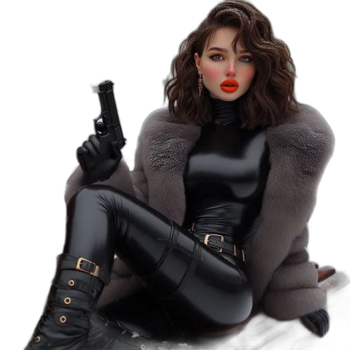 jacket, weapon, concept art, fantasy art, comic book art, photorealistic, dark, woman transparent PNG cut-out