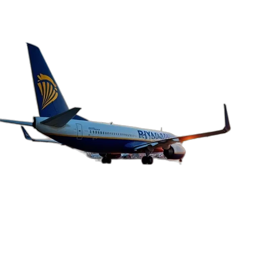 staff, 3d render, photorealistic, ryanair, airplane, parked, airport transparent PNG cut-out