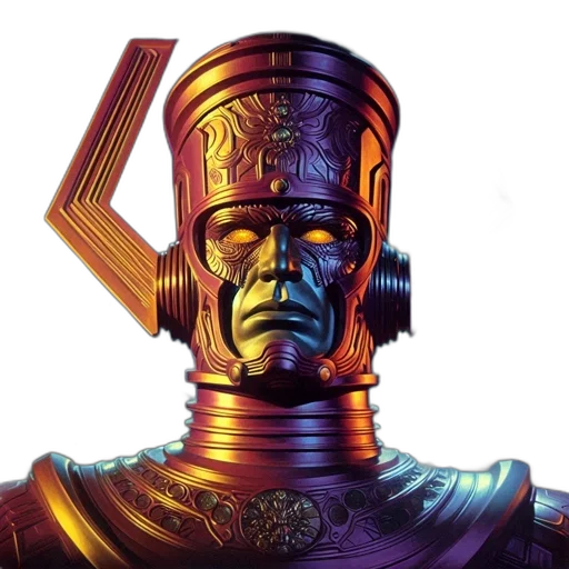 robot, mask, sword, crown, concept art, vaporwave, fantasy art, comic book art transparent PNG cut-out