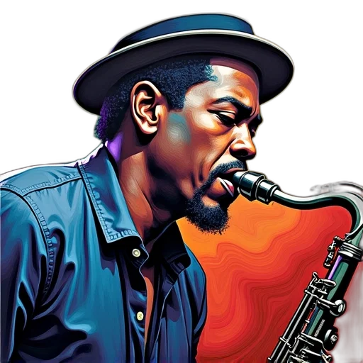 cartoon, photorealistic, comic book art, second, image, stylized, painting, saxophonist transparent PNG cut-out