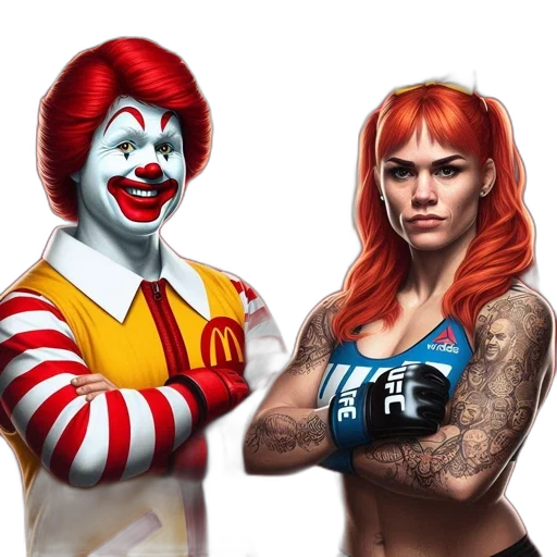 concept art, comic book art, photorealistic, fantasy art, poster, featuring, aggressive, ronald transparent PNG cut-out