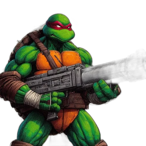 weapon, concept art, comic book art, 3d render, pixel art, humanoid, turtle, named transparent PNG cut-out