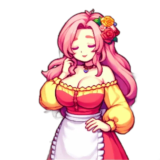 dress, staff, flower, pixel art, concept art, anime, fantasy art, pixel transparent PNG cut-out