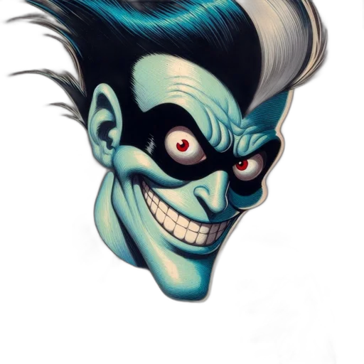 mask, face, creature, hair, comic book art, concept art, cartoon, 3d render transparent PNG cut-out
