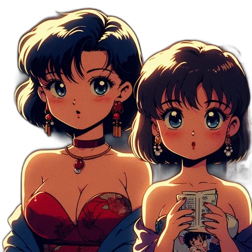 jewelry, dress, anime, vaporwave, cartoon, cyberpunk, sunset, neon lights transparent PNG cut-out