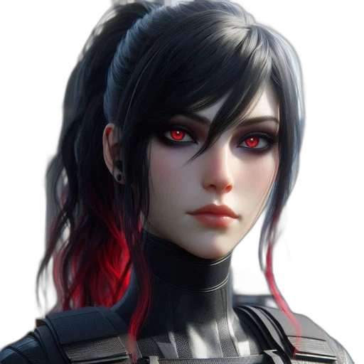 face, robot, concept art, cyberpunk, fantasy art, anime, red, dark transparent PNG cut-out