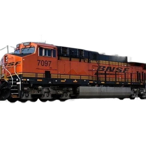3d render, photorealistic, bnsf, train, engine, traveling, down, tracks transparent PNG cut-out