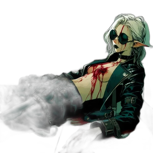 jacket, weapon, concept art, cyberpunk, comic book art, watercolor, fire, dark transparent PNG cut-out