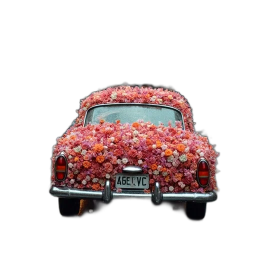 car, crown, flower, jewelry, photorealistic, 3d render, concept art, red transparent PNG cut-out