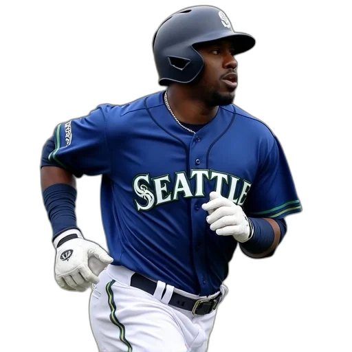 professional, baseball, player, blue, uniform, seattle, logo, running transparent PNG cut-out