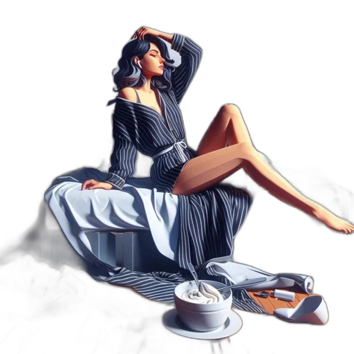 dress, photorealistic, concept art, 3d render, fantasy art, woman, black, white transparent PNG cut-out