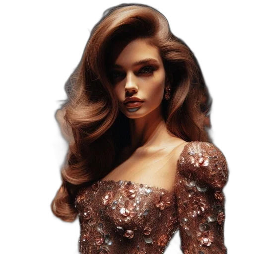 hair, dress, photorealistic, 3d render, fantasy art, cartoon, close-up, woman transparent PNG cut-out