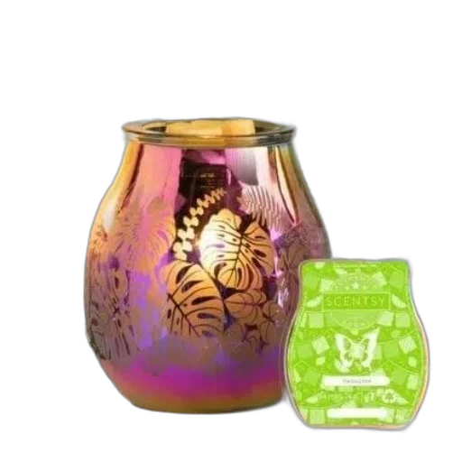 vibrant, scentsy, warmer, gold, leaf, patterns, sits, alongside transparent PNG cut-out